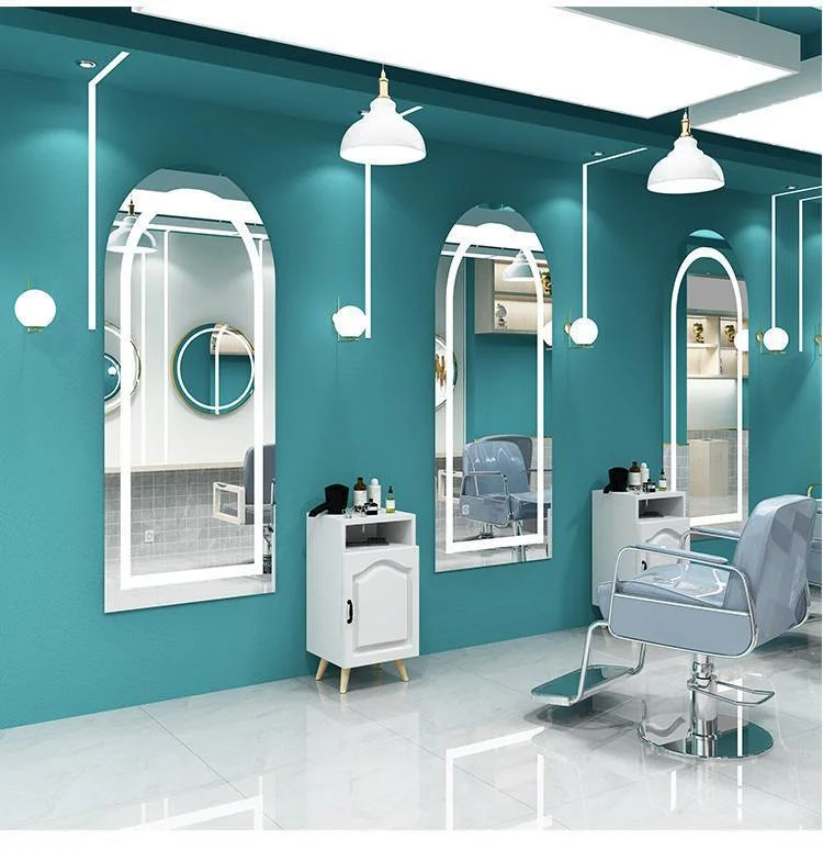 Barbershop Two-Sided Simple Salon Mirror Beauty Salon with Cabinet and Table