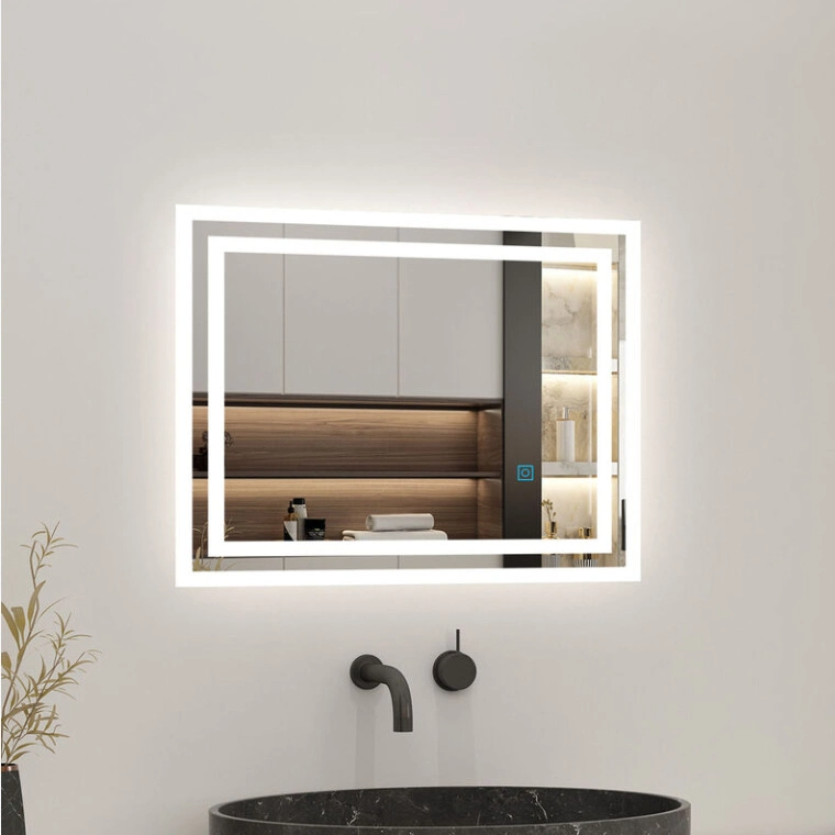 LED Bathroom Wall-Mounted Anti-Fog Makeup Mirror with Dimmable Light and Touch Button (Horizontal/Vertical)