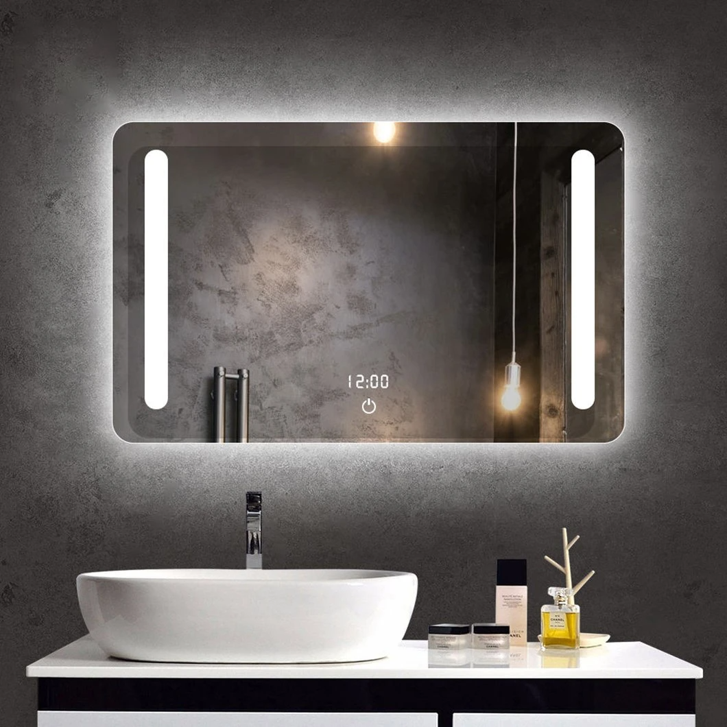 LED Light Bathroom Smart Mirror with Electronic Anti-Fog, Smart Touch Function, Time Display