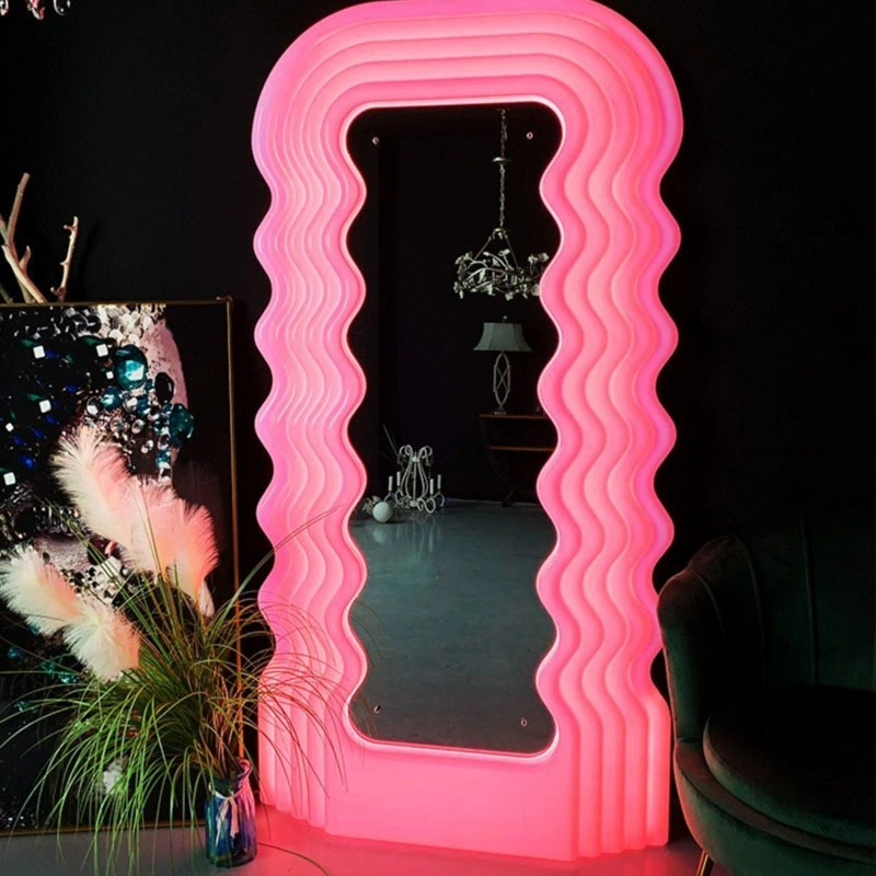 Makeup Factory Wavy Wave Floor Dresser Full Length Makeup Mirror with LED Light Pink Color