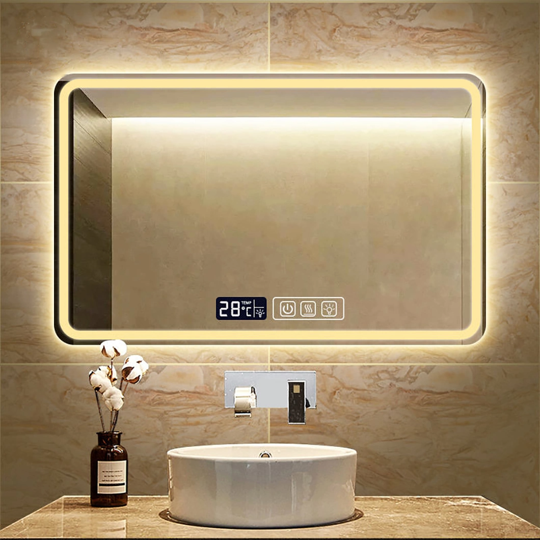 Rectangle Bathroom Backlit LED Smart Mirror with Temperature/Digital Clock/Calendar Display