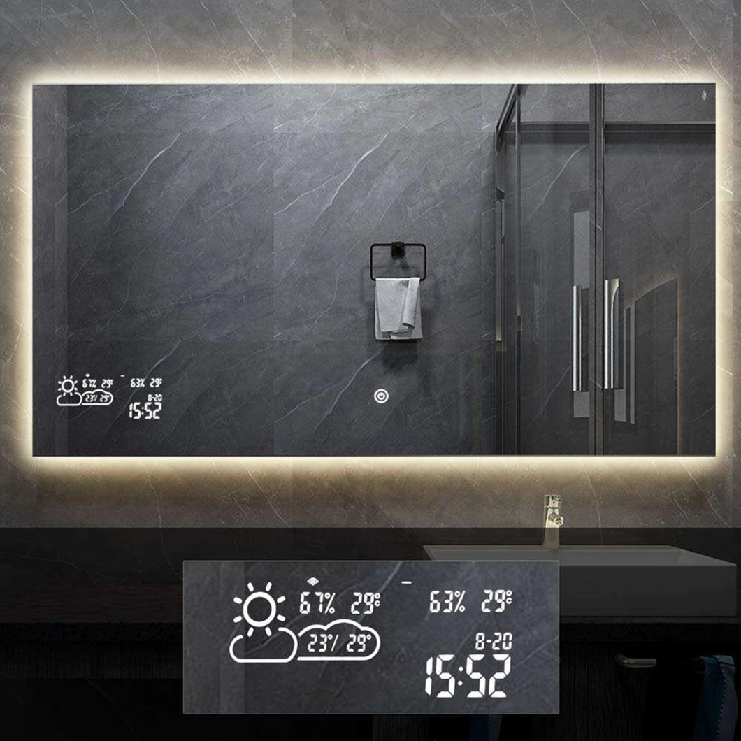 Rectangle Bathroom Backlit LED Smart Mirror with Temperature/Digital Clock/Calendar Display