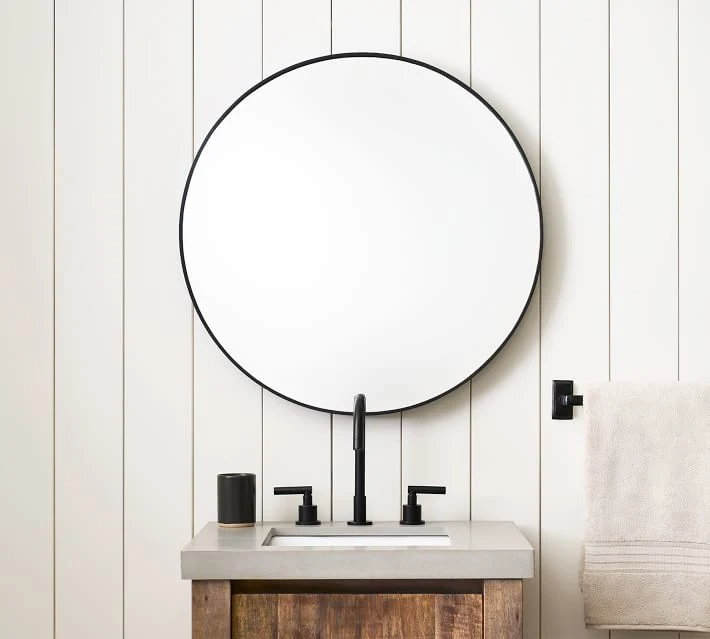 Modern Style Wall Mount Hung Circle Vanity Mirror Veneer Freestanding Bathroom Vanity