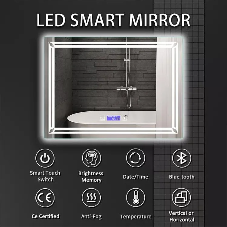 Modern Touch Screen Round Lighting Decorative Mirror Makeup Defogging Hotel Bathroom Smart Mirror