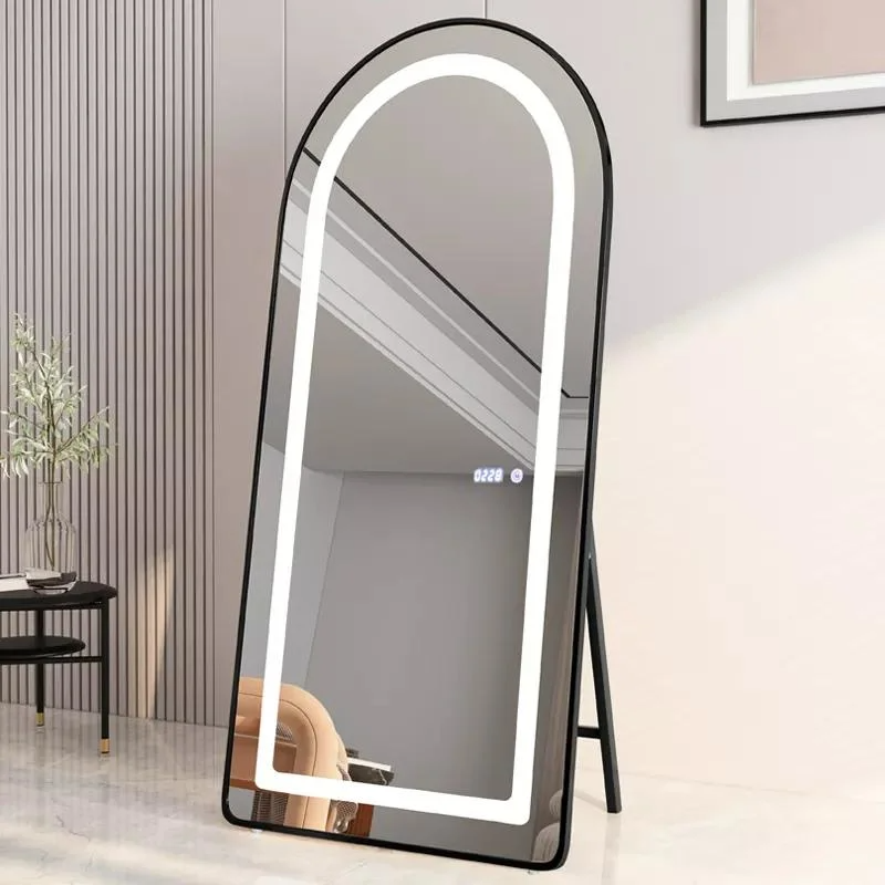 Aluminum Alloy Frame Arched Floor Mirror Living Room and Bedroom Decoration Full Length Mirror LED Vanity Wall Mirror