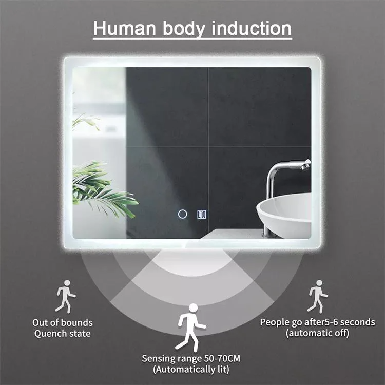 High Quality Home Hotel Mall SPA Salon Fitness Edge Light Defogging Smart Wall Mounted Rectangle Shape LED Light Bathroom Mirror