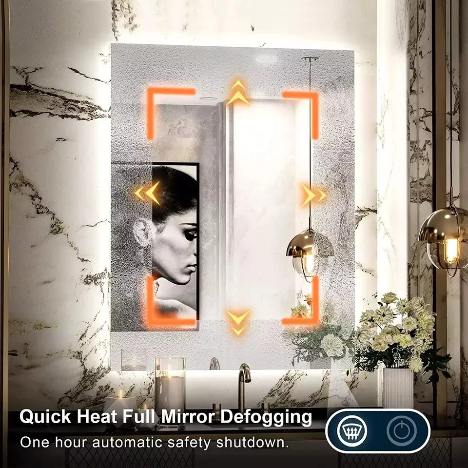 LED Lighted Vanity Bathroom Mirror, Dimmable Touch Wall Mounted Mirror Lights with Plug, Anti-Fog Waterproof Mirror