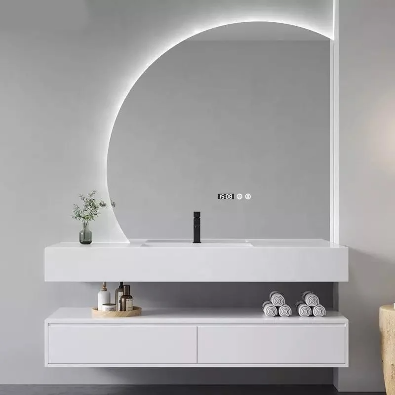 Modern Bathroom Vanities Large Wall Mounted Home Furniture Bedroom Back Light Smart Makeup Half Moon Salon RGB LED Mirror